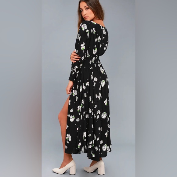 Free People So Sweetly Floral Black Midi Dress with Slit - Picture 2 of 8